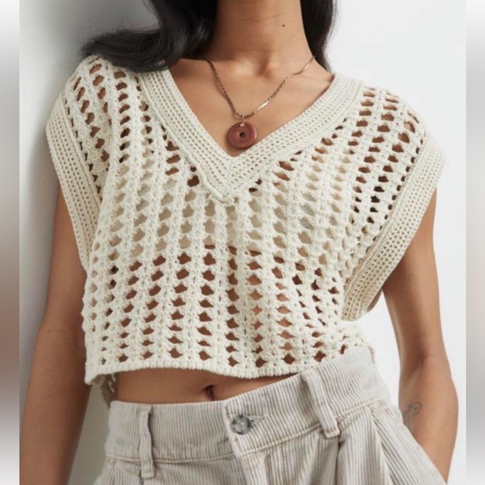 Ivory Crochet Knit Crop Top By BDG